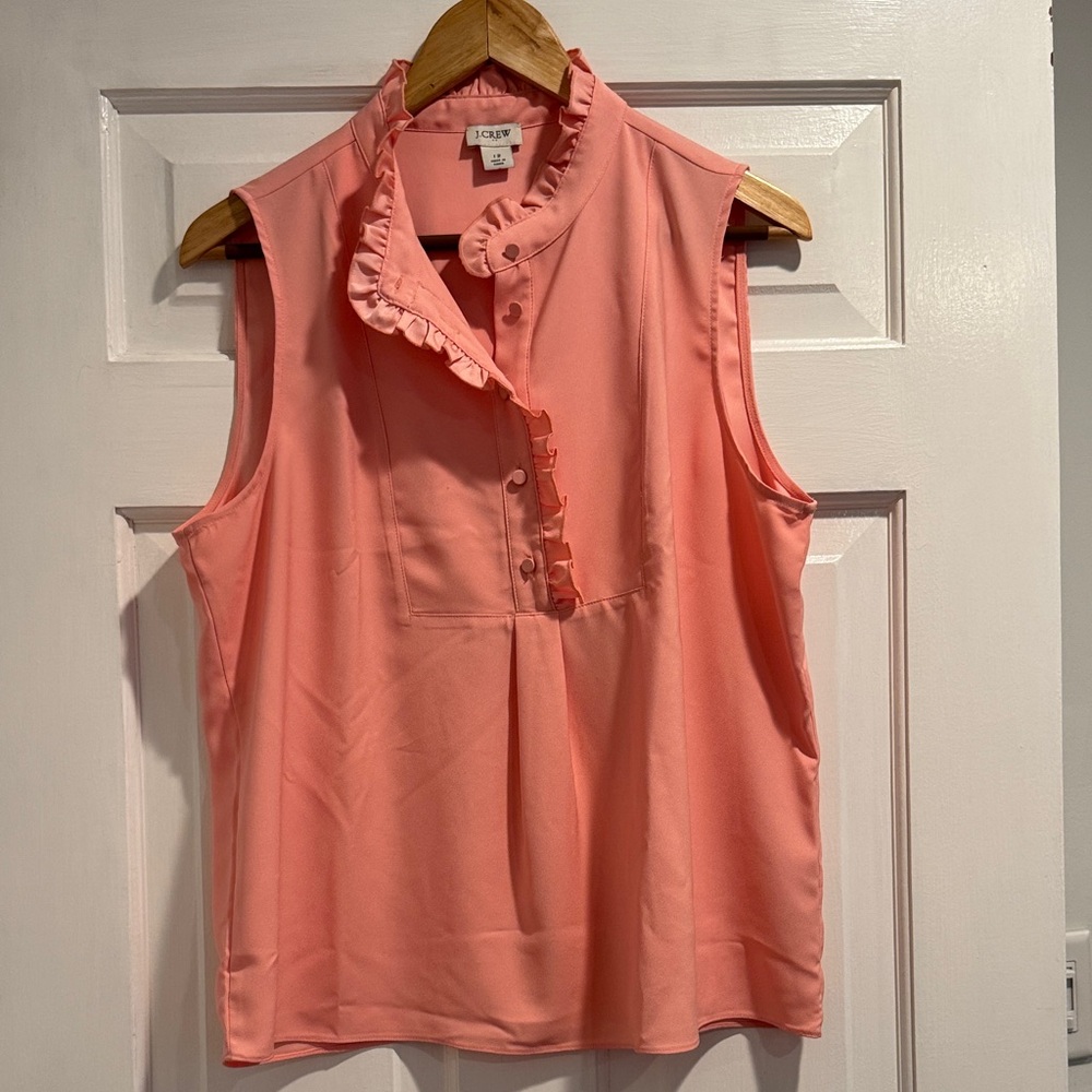 Jcrew Coral Ruffle Button-Front Blouse